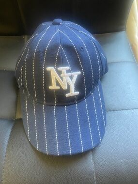 NY Embroidered Pinstripe Baseball Cap - Navy